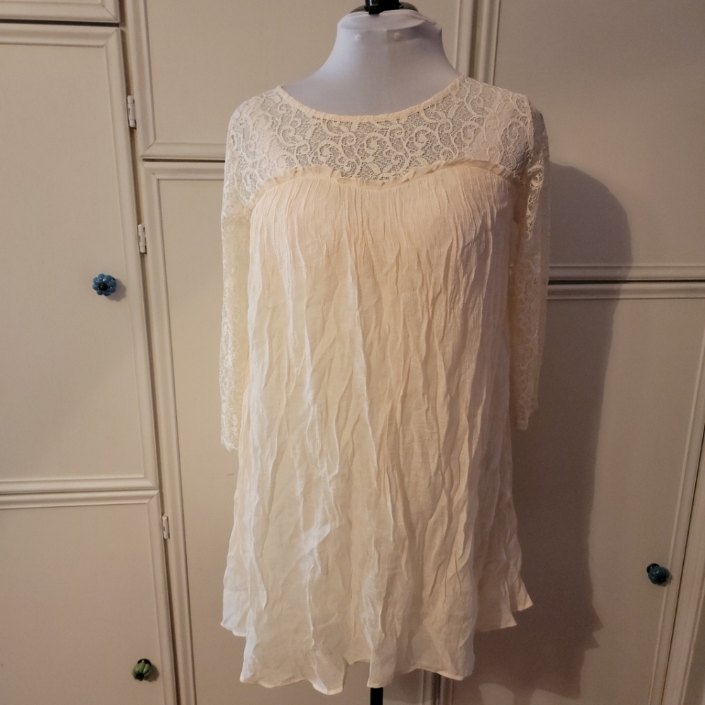 Cream Lace & Gauze Romantic Mini Dress